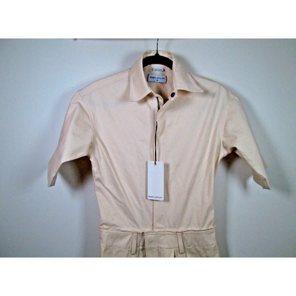 Rivet Utility‎ Jumpsuit Coveralls Size X-Small Ivory New Yorker Short Sleeve - Picture 5 of 12